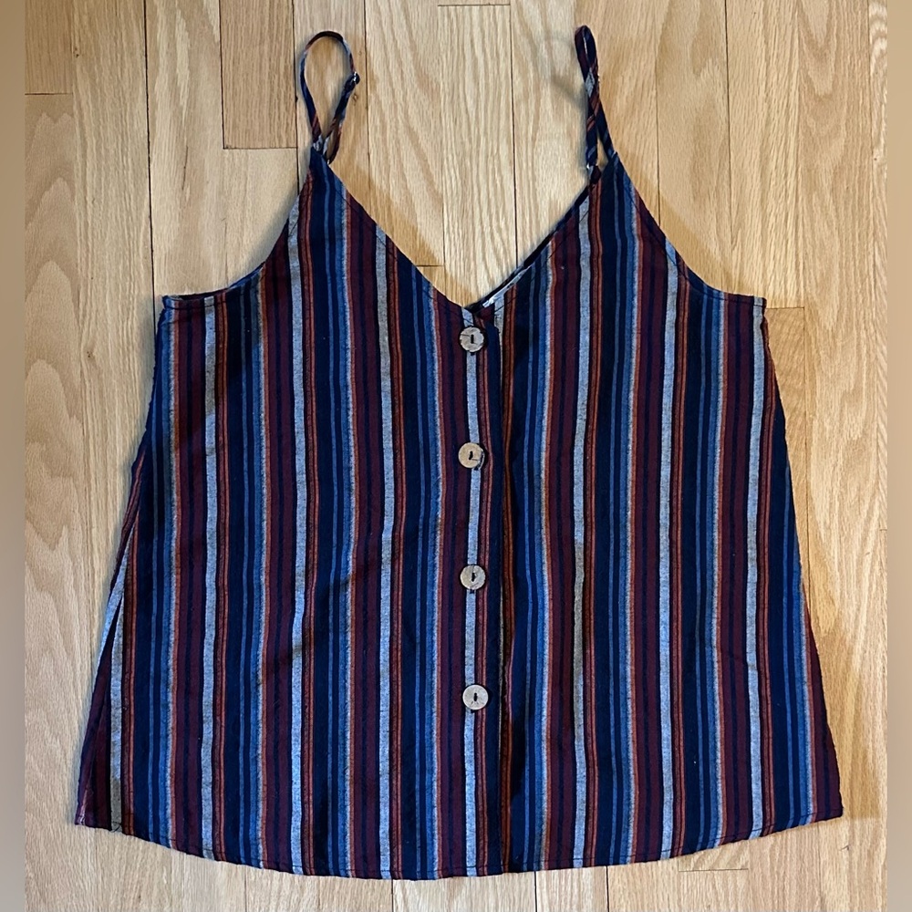Entro Striped Button Front V-neck Tank Top, Women’s Large